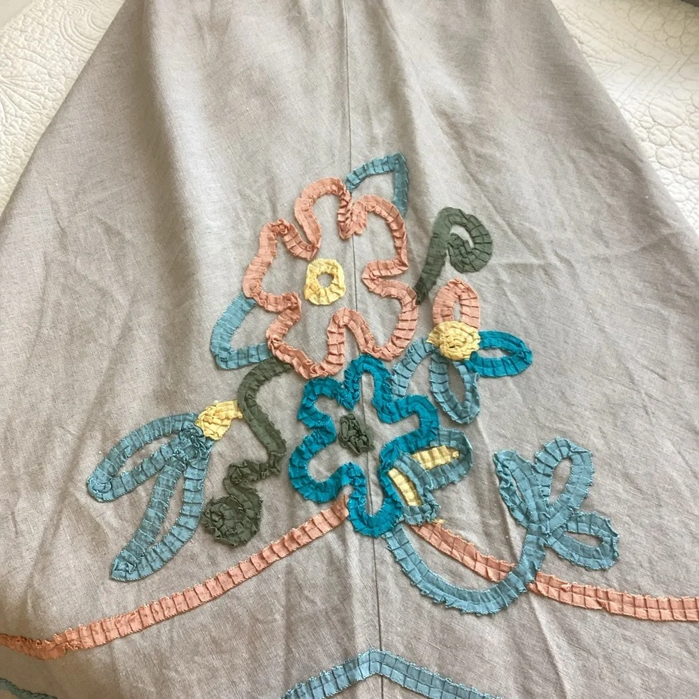 J.Jill 100% Linen Maxi Skirt W/Floral Ribbon Embroidered Flowers Women’s Size XS